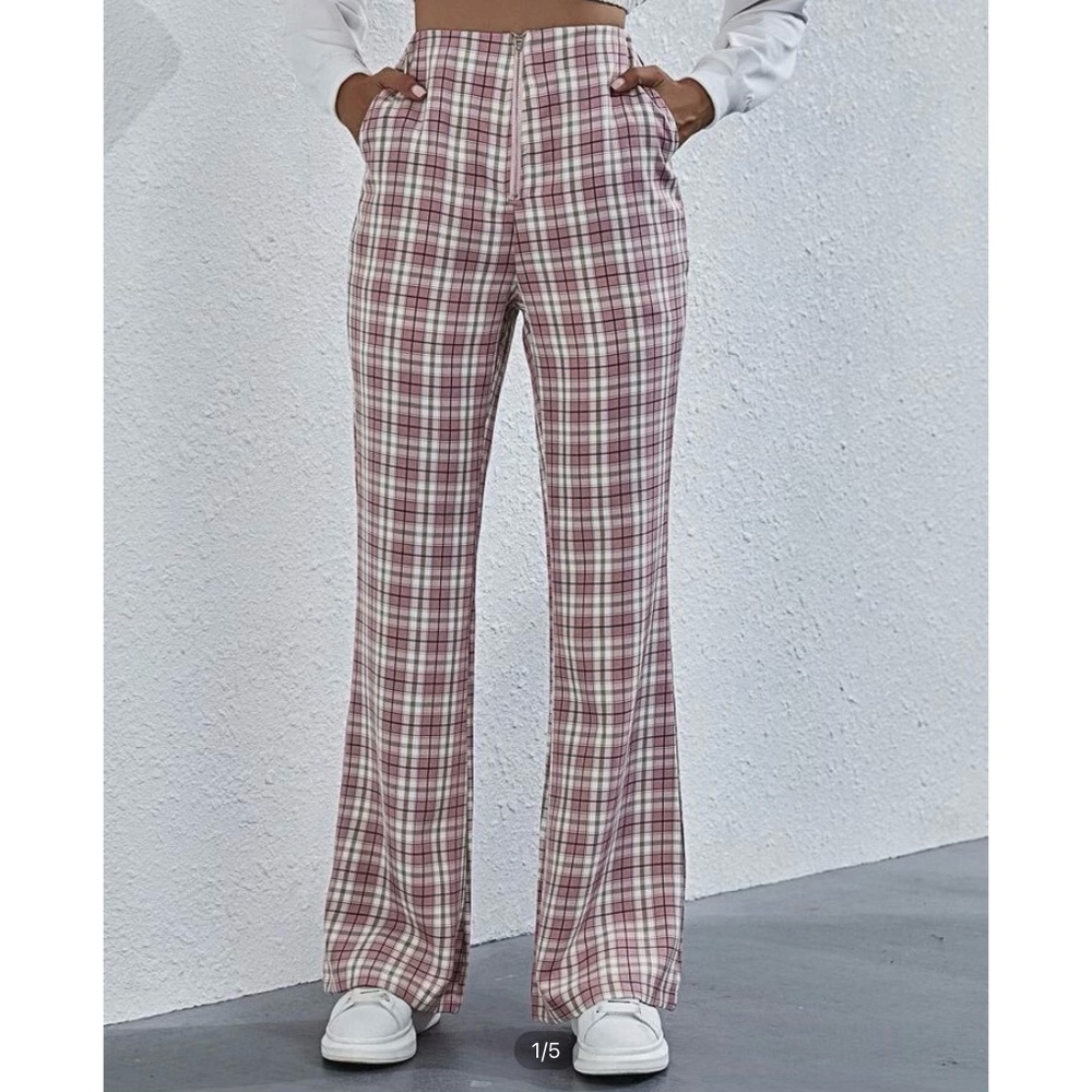 Pink Plaid High Waist Pants